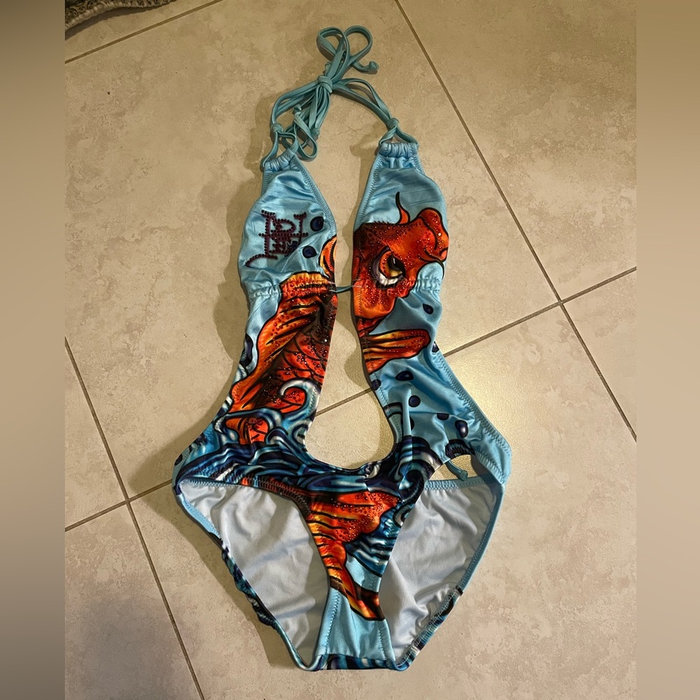 ED HARDY BIKINI ONE PIECE cut out koi fish